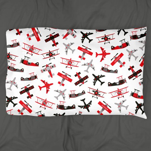 Retro Red and Black WWII Military Airplane Pattern Pillow Case