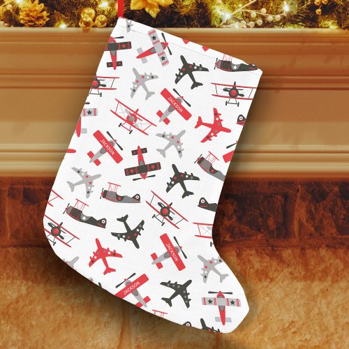 Retro Red and Black WWII Military Airplane Pattern Small Christmas Stocking