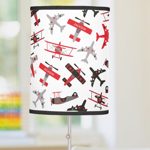 Retro Red and Black WWII Military Airplane Pattern Table Lamp