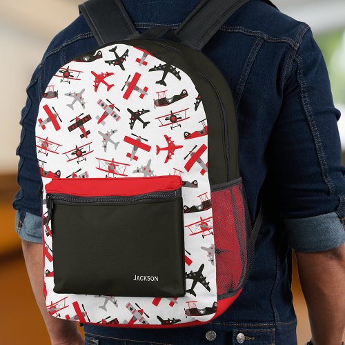 Retro Red and Black WWII Military Airplane School Printed Backpack
