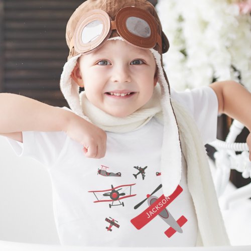 Retro Red and Black WWII Military Airplane Toddler T_shirt