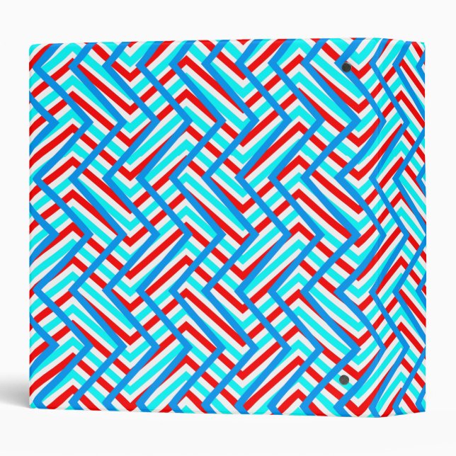 Retro red and blue graphic print 3 ring binder (Back/Spine)