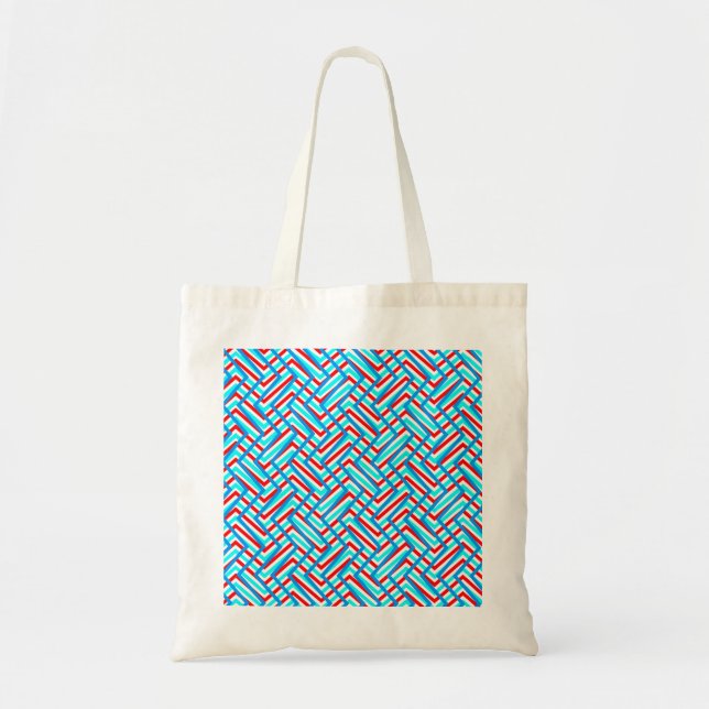 Retro red and blue graphic print tote bag (Front)