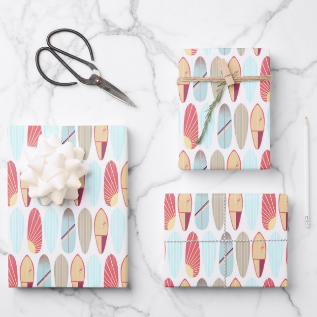 Retro Red And Blue Surfboard Pattern  Wrapping Paper Sheets (Front)