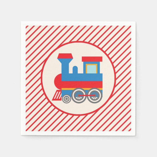 Retro Red and Blue Train Napkins (Front)