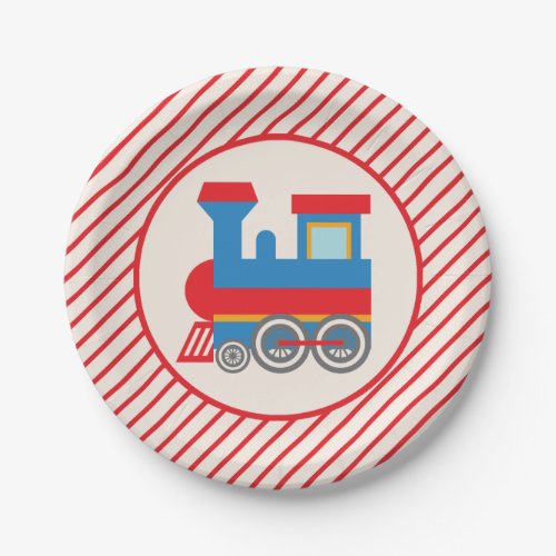 Retro Red and Blue Train Paper Plates