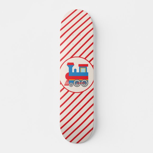 Retro Red and Blue Train Skateboard (Front)