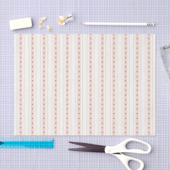 Retro Red And Cream Heart Stripes Bakery Tissue Paper (Craft)
