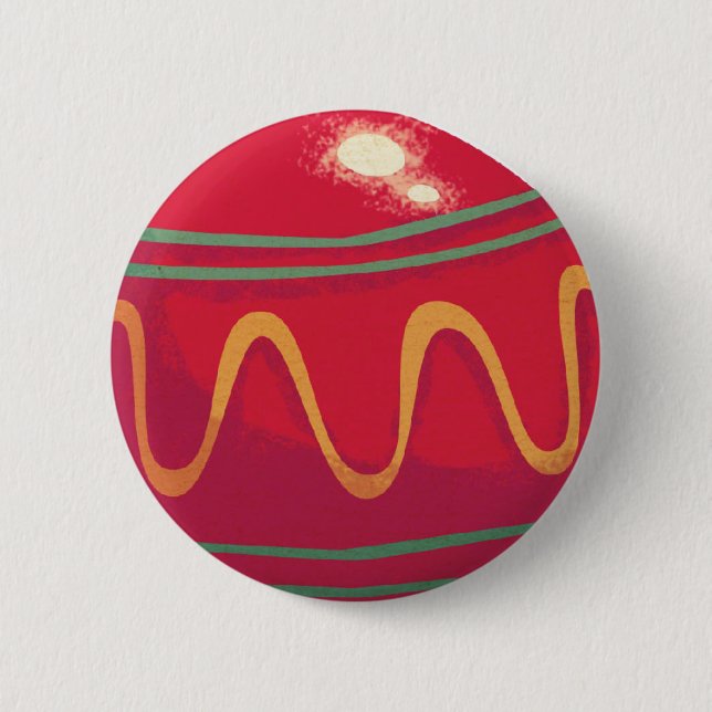 Retro Red and Green Christmas Ornaments Button (Front)