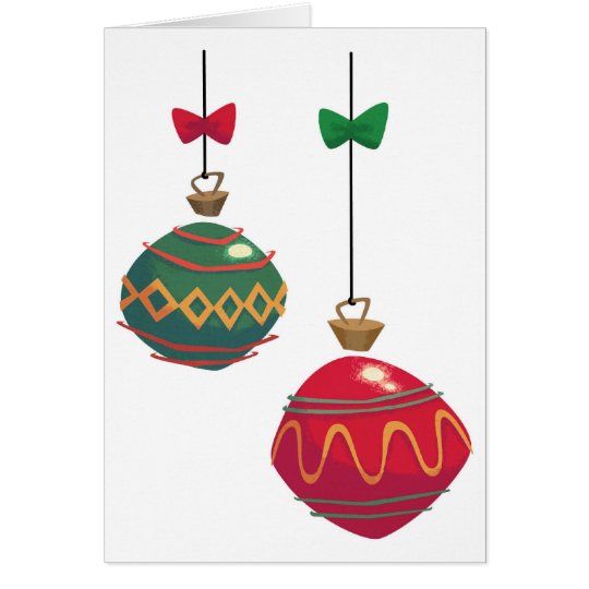 Retro Red and Green Christmas Ornaments Card