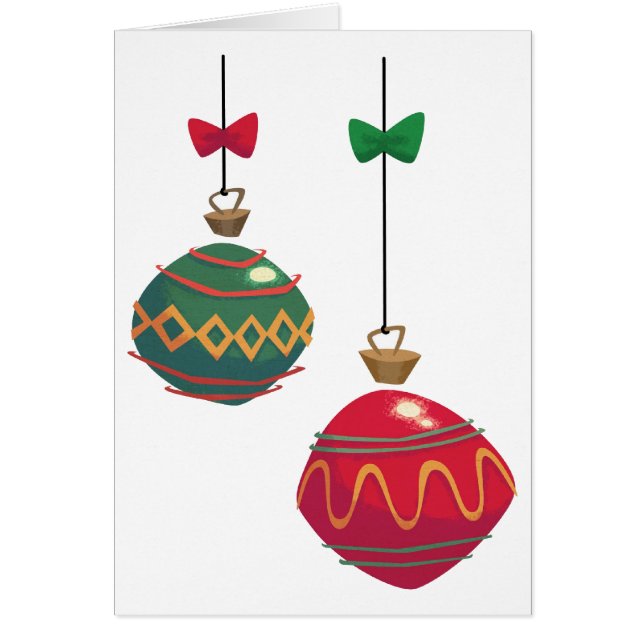 Retro Red and Green Christmas Ornaments Cards (Front)