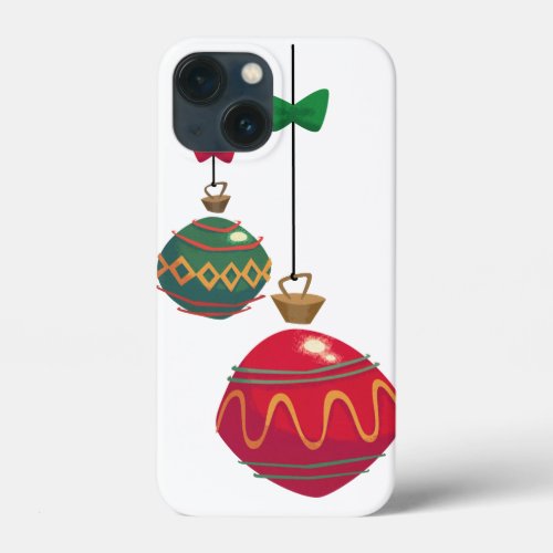 Retro Red and Green Christmas Ornaments iPhone 13 Mini Case