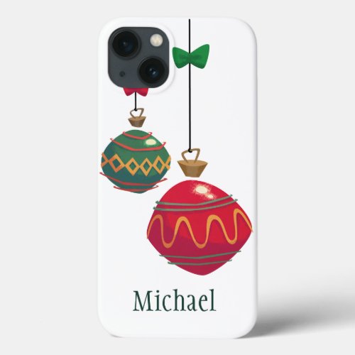 Retro Red and Green Christmas Ornaments iPhone 13 Case