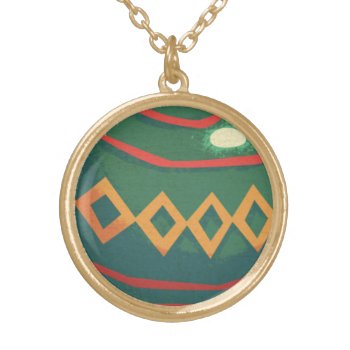 Retro Red And Green Christmas Ornaments Gold Plated Necklace by ChristmasCafe at Zazzle