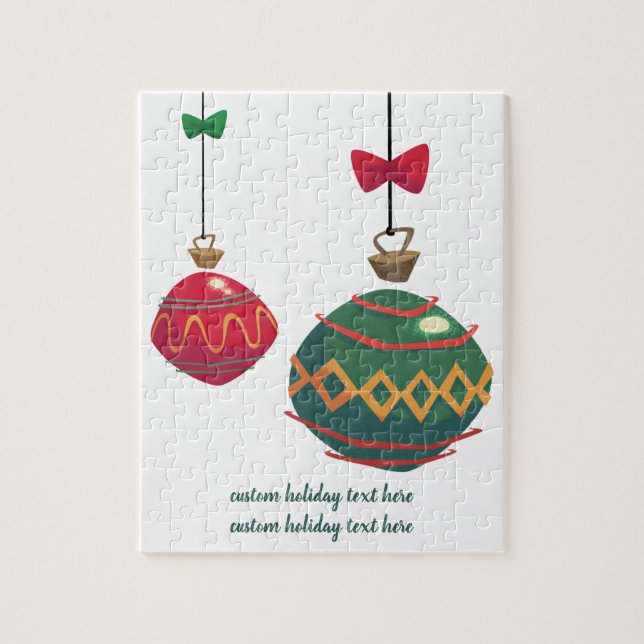 Retro Red and Green Christmas Ornaments Jigsaw Puzzle (Vertical)
