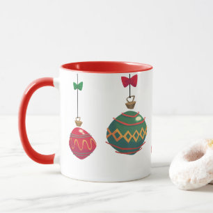 Retro Red and Green Christmas Ornaments Mug