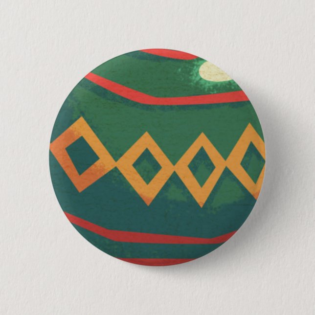 Retro Red and Green Christmas Ornaments Pinback Button (Front)