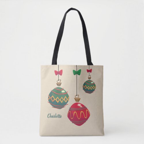 Retro Red and Green Christmas Ornaments Tote Bag