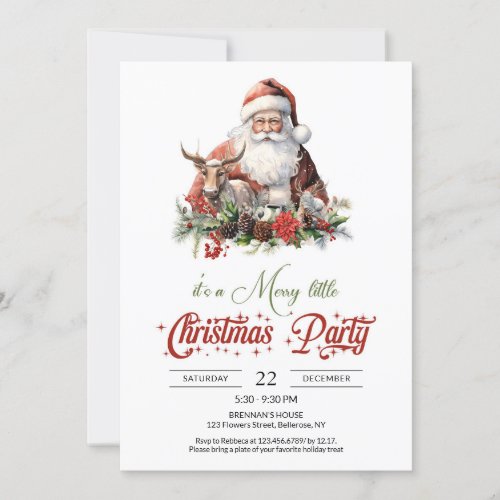 Retro red and green Santa Claus with reindeer  Invitation