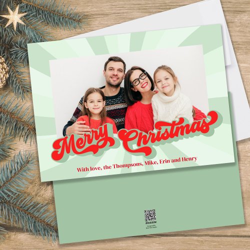 Retro Red and Green Script Photo  Holiday Card