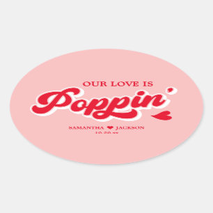 Retro Red and Pink Popcorn Wedding Favor  Oval Sticker