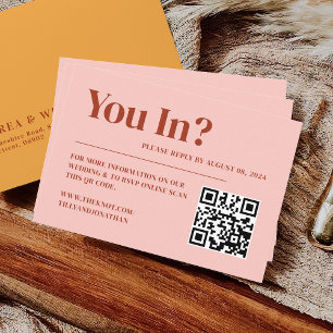 Retro Red and Pink Wedding RSVP Qr Code Enclosure Card