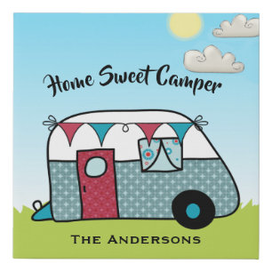 Retro Red and Teal Camper Faux Canvas Print