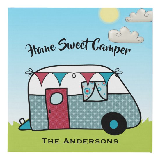 Retro Red and Teal Camper Faux Canvas Print