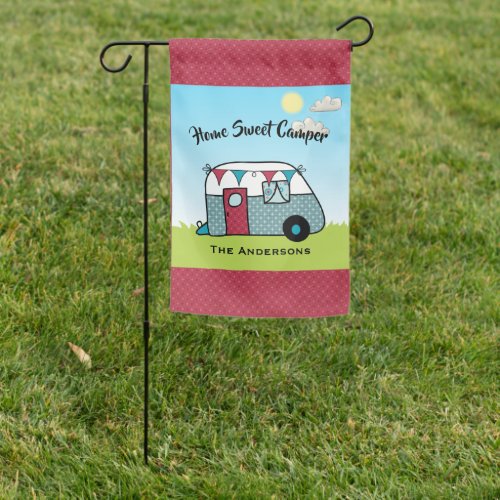 Retro Red and Teal Camper Garden Flag