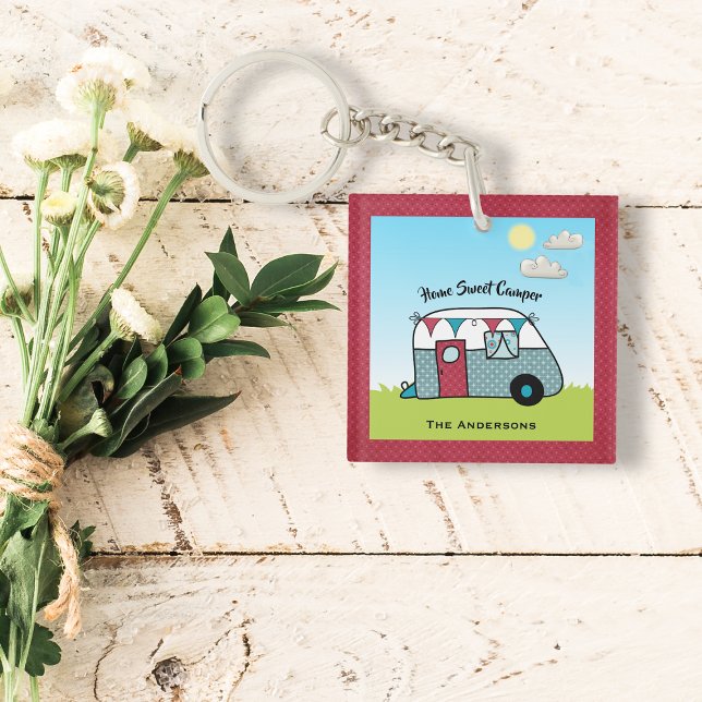 Retro Red and Teal Camper  Keychain (Creator Uploaded)