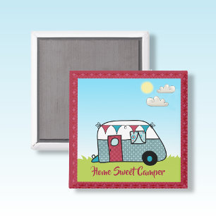 Retro Red and Teal Camper Magnet