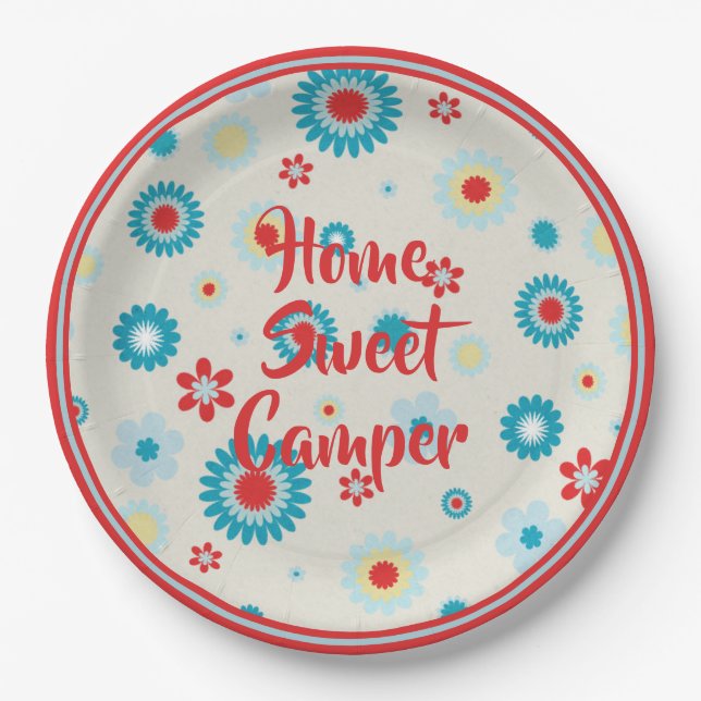 Retro Red and Teal Camper Paper Plates (Front)