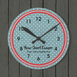 Retro Red and Teal Camper Round Clock<br><div class="desc">This battery powered wall clock is designed to be a stylish decor touch to any RV home, travel trailer or vacation cottage and doesn't require an electric source. Designed in a retro style pattern in shades of red and teal and ready for your own personalized text. See lots of coordinating...</div>