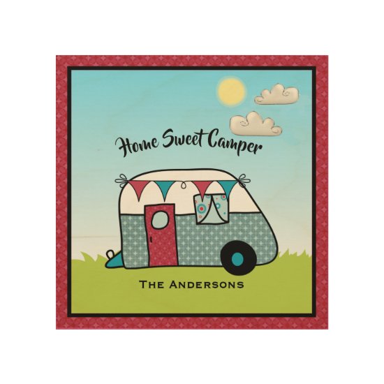 Retro Red and Teal Camper Wood Wall Art