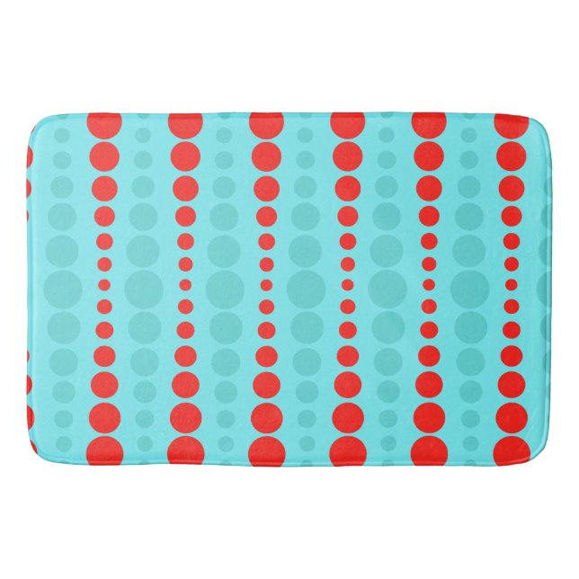 Retro Red and Turquoise Dots Bath Mat (Front)