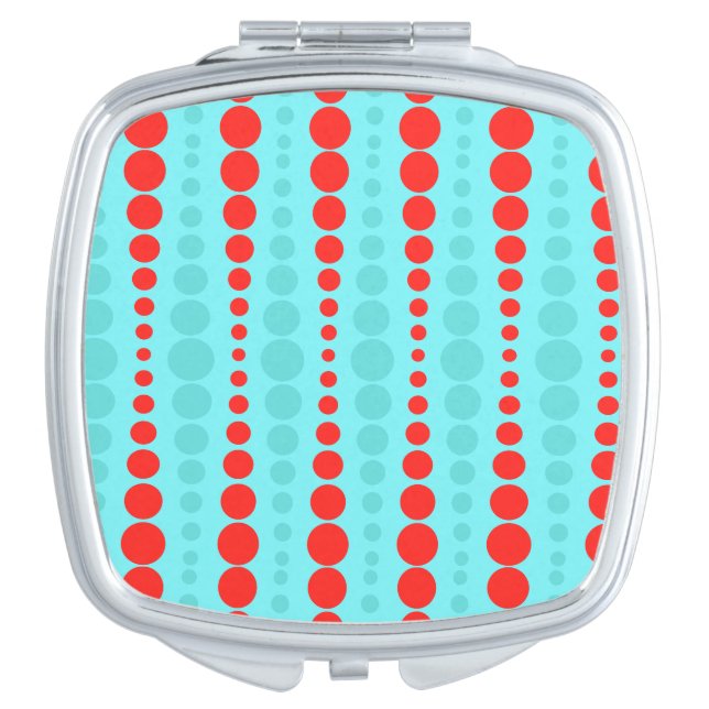 Retro Red and Turquoise Dots Compact Mirror (Front)