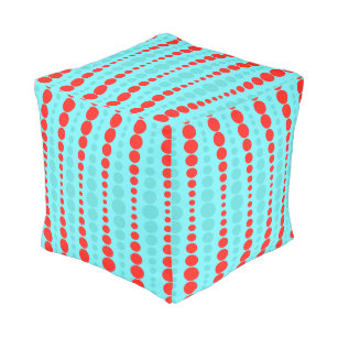 Retro Red and Turquoise Dots Cubed Pouf