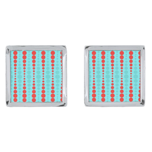 Retro Red and Turquoise Dots Cufflinks (Front)