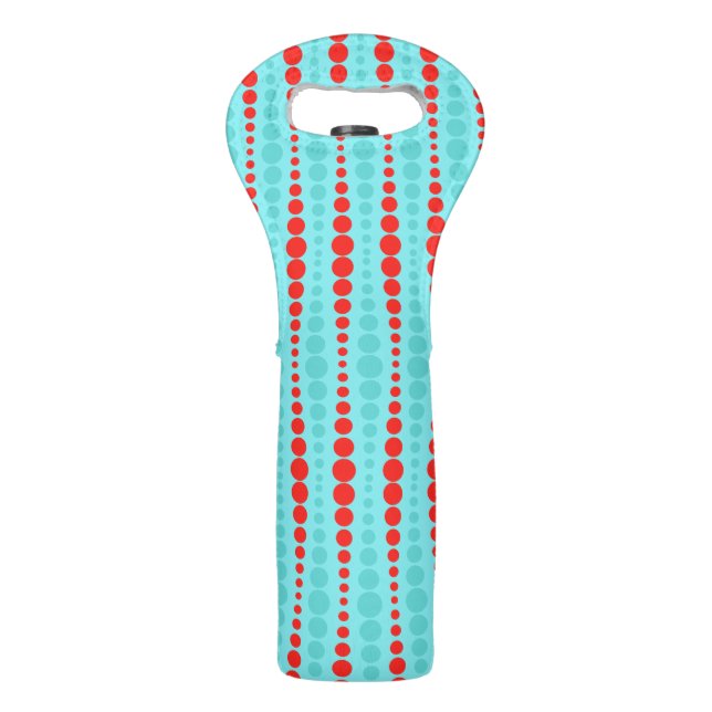 Retro Red and Turquoise Dots Custom Wine Tote (Front)