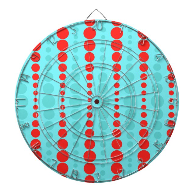 Retro Red and Turquoise Dots Dart Board (Front)
