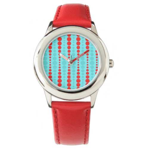 Retro Red and Turquoise Dots Kids Watch