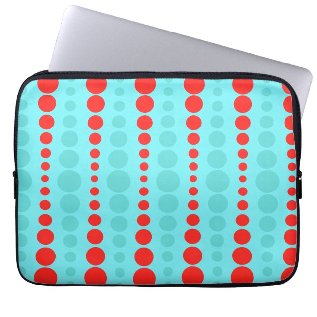 Retro Red and Turquoise Dots Laptop Sleeve (Front)