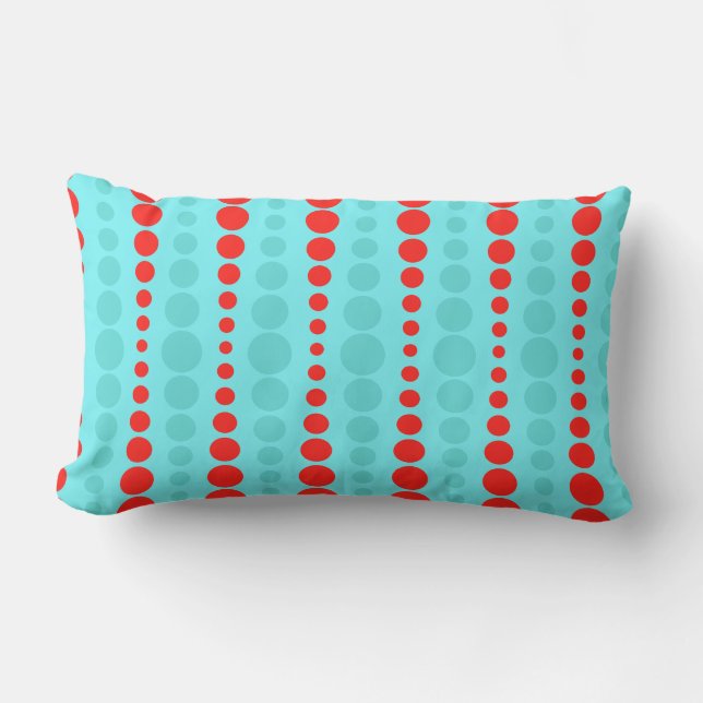Retro Red and Turquoise Dots Lumbar Pillow (Front)