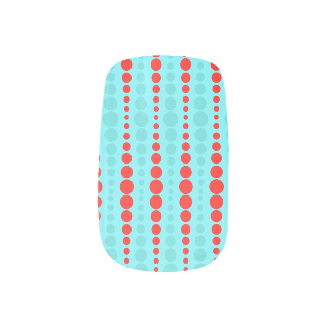 Retro Red and Turquoise Dots Minx Nail Art (Left Thumb)