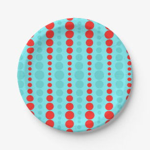 Retro Red and Turquoise Dots Paper Plate