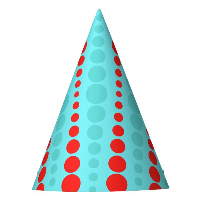Retro Red and Turquoise Dots Party Hat (Front)