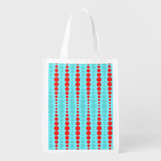 Retro Red and Turquoise Dots Reusable Grocery Bag (Front)