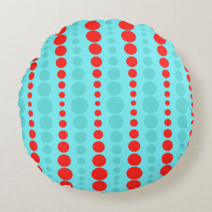 Retro Red and Turquoise Dots Round Pillow