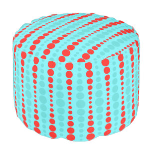 Retro Red and Turquoise Dots Round Pouf