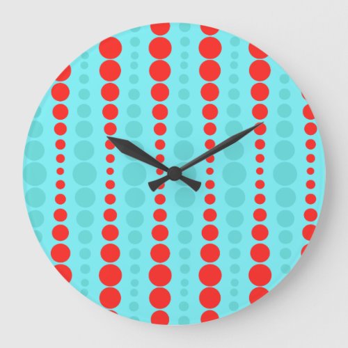 Retro Red and Turquoise Dots Round Wall Clock